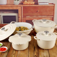 Cream White Enamel Kitchenware Cast Iron Pot,soup Pot Household Non-stick Enamel Casserole Pots, Induction Cooker Cooking Pot