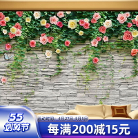 3d鮮花薔薇花壁紙創意植物田園文化石花朵吧臺美容院前臺背景墻紙