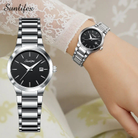 Sunlifex Jam Tangan Wanita Original Tanggal Kuarsa Anggun Stainless Steel Jam Tangan Cewek  SL9107-W