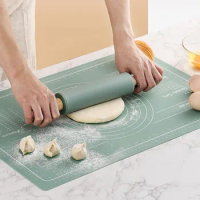 Thick Silicone Dough Mat and Non-Stick Rolling Pin Set - Perfect for Making Pizza, Pastry, Bread and Tortilla