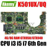 K501UW Mainboard For ASUS K501UWK K501UQ K501UXM Laptop Motherboard CPU I3 I5 I7 6th Gen GPU GT940M/GTX950M 4GB 8GB-RAM
