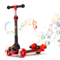 Foldable Electric Kick Scooters for Kids, Bubble 3 PU LED Lights Wheels, Adjustable Height, New, 2024