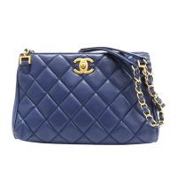 【二手名牌BRAND OFF】CHANEL 香奈兒 藍色 菱格紋羊皮 鍊帶肩背包