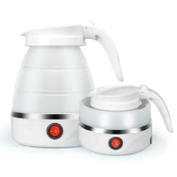 Portable kettle 600ml business trip travel small folding silicone 304 electric kettle stainless steel portable kettle automatic