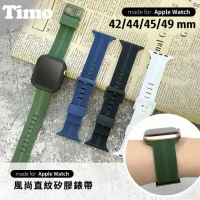 【TIMO】Apple Watch 42/44/45/49mm 通用風尚直紋矽膠錶帶-黑色