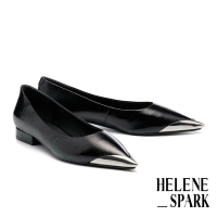 低跟鞋 HELENE_SPARK 率性優雅金屬拼接羊皮尖頭低跟鞋－黑
