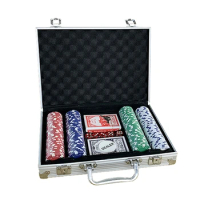 Poker Chip Set For Texas Holdem, Blackjack, Gambling With Carrying Case Cards Buttons And Dice Style Casino Chips