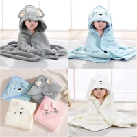 Cartoon Animal Baby Bath Towel Newborn Girl Boy Wrap Blanket Absorbent Baby Bathrobe Hooded Coral Fl