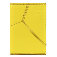 【LOEWE 羅威】PUZZLE 經典烙印LOGO幾何拼接小牛皮信用卡名片隨身卡(黃)