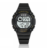 Gshock Prayer Watch Al-Harameen HRM Brand Sporting Wrist Clock with Azan Time Alarm Stopwatch Hijir Calendar Qibla Waterproof