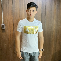 美國百分百【Armani Exchange】T恤 AX 短袖 logo 上衣 T-shirt 金箔燙金 白色 I951
