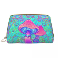 Magic Mushroom Trippy Psychedelic Neon Pastel Goth Cosmetic Bag Women Makeup Toiletry Organizer Ladies Beauty Storage Dopp Kit