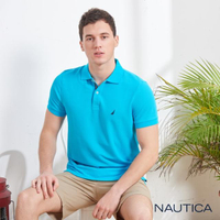 【NAUTICA】清新亮色吸濕快乾短袖POLO衫(湖水藍)
