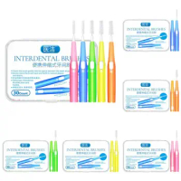 30Pcs/box Remove Food Plaque Telescopic Interdental Brush Oral Hygiene Care 0.6-1.5mm Toothbrush Push-Pull Teeth Cleaning Tool