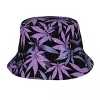 Fashion Purple Pastel OG Kush Dream Haze Cannabis Leaves Bucket Hats for Women Men Printed Summer Travel Beach Fisherman Cap