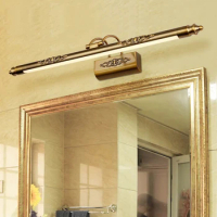 European Style Retro Rocker Arm Carved Mirror Cabinet Light LED Mirror Front Light Moisture-proof Bathroom Mirror Wall