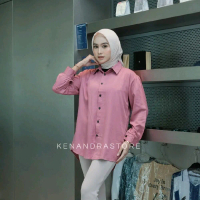 DEA BLOUSE 5 Blouse Wanita Polos Rayon Twill Lengan panjang halus  Over size Warna Pink
