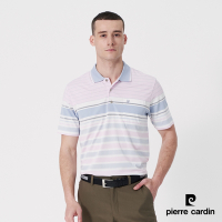 Pierre Cardin皮爾卡登 男款 Hi Cool彈力吸濕排汗定位條紋短袖POLO衫-粉紫色(7247268-23)