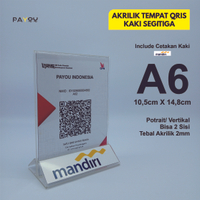 Akrilik Tempat QRIS/ Barcode A6 2mm Kaki Segitiga Logo MANDIRI