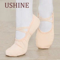 USHINE Girls Ballet Shoes Canvas Ballet Dance Slippers for Women Kids Children Practise Classic Split -Sole Adult Flat Dancing