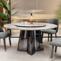 Marble dining table, dining table with rotary table, circular hotel, family villa, dining table, chair combination, furniture, r