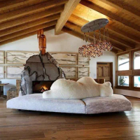 Modern minimalist designer villa with unconventional creative fabric and large unit sofa combination