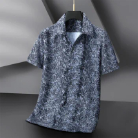 Plus Size Summer New Men's Leopard Print Short Sleeve Shirt Cuban Collar Stretch Comfortable Casual Shirt 5XL 6XL 7XL 8XL 10XL