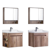 【KARNS卡尼斯】70CM木紋雙門雙層側櫃浴櫃+雙面鏡櫃組(側櫃可選左右、不含龍頭及配件)