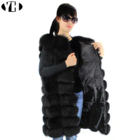 Natural Real Fox Fur Vest Fur Coat For Jacket women coats Vest Waistcoat long Fur Coats Real Fur Coat Fox Vest Jacket 90 cm