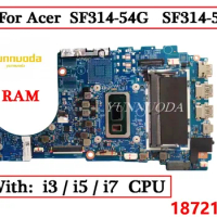 18721-1 For Acer Swift 3 SF314-54 SF314-54G SF314-56G Laptop Motherboard i3 i5 i7 8th 10th CPU 4G RAM 100% Tested