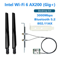WiFi 6 Dual band 3000Mbps Intel AX200 Card M.2 Desktop Kit 2.4G/5G Bluetooth 5.2 802.11ax AX200NGW Wireless Adapter