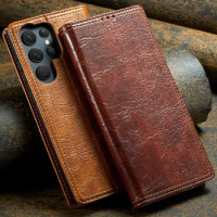 Bark pattern Retro Vintage genuine Leather Flip Case For Samsung Galaxy S21 S22 Ultra Plus Book Wallet Coque Business Deluxe