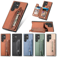 Zipper Wallet Case For Samsung Galaxy S24 Ultra S23 S22 S21 S20 S 20 FE 5G Leather Back Cover For Galaxy Note 20 10 Plus Funda