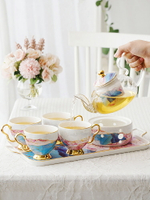 moyyo英式陶瓷玻璃花茶杯套裝下午茶茶具水果茶壺帶過濾蠟燭加熱