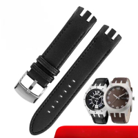 For Swatch Genuine Leather Watchband Yts401 402 409 713ytb400 Convex Curved Solid Steel Butterfly Buckle Watch Strap 20mm