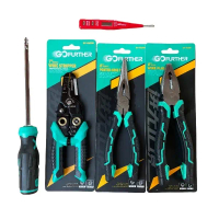 Combo dụng cụ làm điện bao gồm 1 kìm điện 200mm, 1 kìm mỏ nhọn 200mm, 1 kìm tuốt cắt đây điện đa năn
