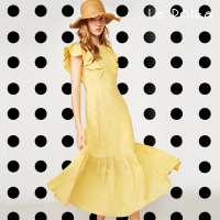 【Le Polka】氣質陽光黃波浪袖洋裝-女