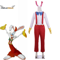 Who Framed Roger Rabbit Cosplay Costume Roger Rabbit Cosplay Outfit Men Suit with Gloves Headwear for Halloween Party