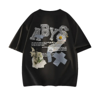 Cetakan gradien cat air Kaos Motif Tanaman Koran Rusak Sederhana Gaya Kasual Katun Leher Bulat Lenga