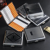 Engraved Cigarette Box Case Metal Tobacco Cigar Cigarette Case Holder Box Container with 2 Clips Pocket Cigarette Case Box