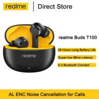 Realme buds T100 5.3 Bluetooth Earphone AL ENC Noise Cancelling for Calls 400mAh Battery Earbuds IPX5 Water Resistant Headphone