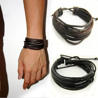 Delysia King Leisure Fashion Men's Hand- Multilayer Leather Bracelet Handmade Lace Up Wrist Strap