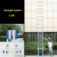 5.1M Straight Ladder JJS511 Portable Household Extension Ladder Thicken Aluminium Alloy Single-sided 13-Step Engineering Ladder