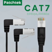 Patchtek Cat7 90 Degree Flat SSTP Angle Ethernet Cable rj45 90 degree Lan Up Down Patch Cord Lan 180 degrees for PC PS4 Router