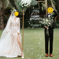 外景旅拍時尚婚紗攝影道具金色花架創意英文掛牌婚禮定制鐵藝架子