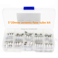 50pcs/box (10kinds* 5pcs) 5*20mm ceramic fuse tube kit package 0.25A 0.5A 1A 2A 3A 5A 8A 10A 15A 20A 250V fast-acting F