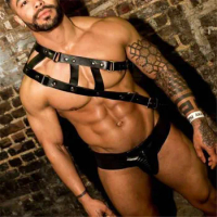 Fetish Gay Faux Leather Chest Harness Rave Gay Clothing for Adult Sex Men Adjustable Sexual Body Bondage Cage Harness Belts