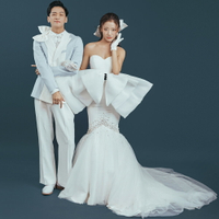 影樓主題拍照情侶2021寫真緞面抹胸魚尾婚紗攝影走秀禮服高端禮服