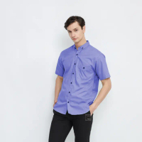 Baju Kemeja Lengan Pendek Polos Cowok laki dewasa remaja elegan biru