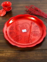 結婚茶盤喜慶托盤敬茶杯盤子大紅色圓形鐵果盤新娘嫁妝婚禮用品